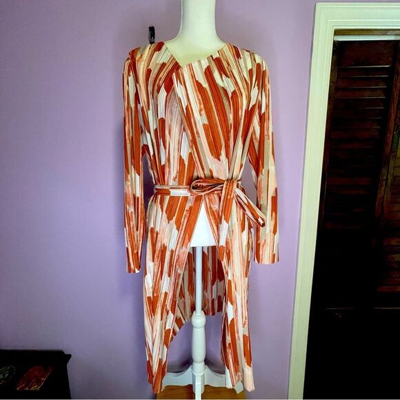 Chico's Travelers Cardigan Longline Open Front Jacket Pink White Size Large - Picture 1 of 12